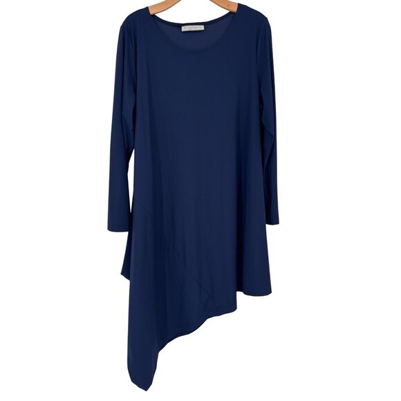 Bryn Walker Womens Asymmetrical Navy Blue Tunic dress Top size XXL USA Stretch - Picture 1 of 5